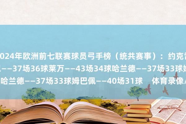 2024年欧洲前七联赛球员弓手榜（统共赛事）：约克雷斯——45场45球凯恩——37场36球莱万——43场34球哈兰德——37场33球姆巴佩——40场31球    体育录像/图片