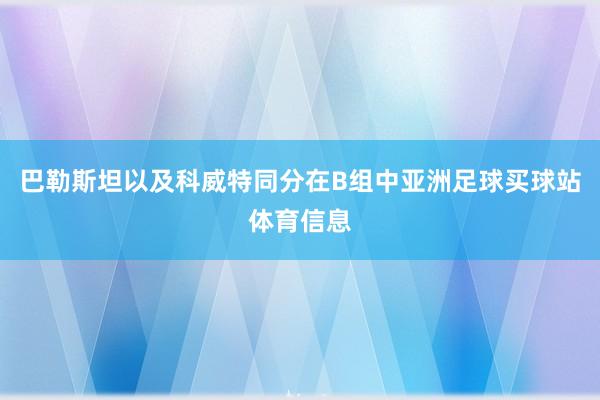 巴勒斯坦以及科威特同分在B组中亚洲足球买球站体育信息