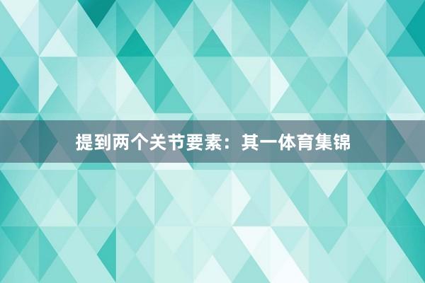 提到两个关节要素：其一体育集锦