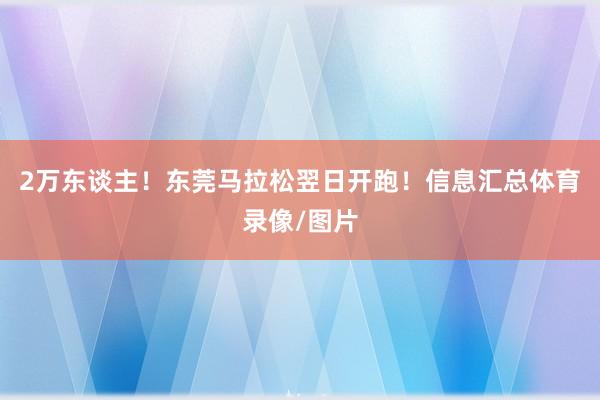 2万东谈主！东莞马拉松翌日开跑！信息汇总体育录像/图片